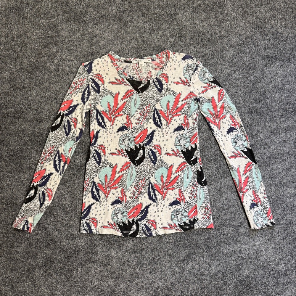 Stateside Abstract Botanical Leaf Print Womens Sz XS Long Sleeve Cotton Shirt